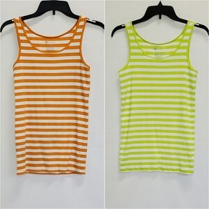 Bundle Set of 2 Stylus Green/White & Orange/White Striped Tank Tops